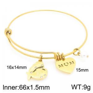Stainless Steel Creative Two Different Heart Shaped Pearl Pendants Charm Gold Mother's Day Gift Bangle - KB203621-Z