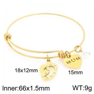 Stainless Steel Creative Foot Heart shaped Pearl Pendant Charm Gold Mother's Day Gift Bangle - KB203623-Z