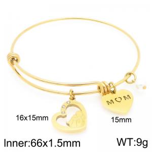 Stainless Steel Creative Two Different Heart Shaped Pearl Pendants Charm Gold Mother's Day Gift Bangle - KB203624-Z