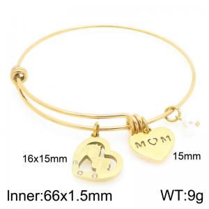 Stainless Steel Creative Two Different Heart Shaped Pearl Pendants Charm Gold Mother's Day Gift Bangle - KB203625-Z