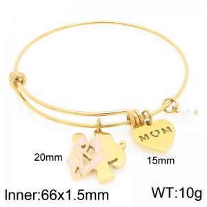 Stainless steel creative portrait mother holding child heart-shaped pearl pendant charm gold Mother's Day gift bangle - KB203626-Z