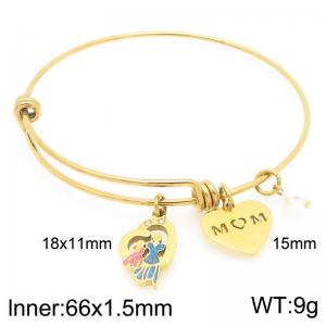 Stainless Steel Creative Two Different Heart Shaped Pearl Pendants Charm Gold Mother's Day Gift Bangle - KB203627-Z