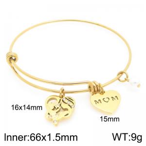 Stainless Steel Creative Two Different Heart Shaped Pearl Pendants Charm Gold Mother's Day Gift Bangle - KB203628-Z