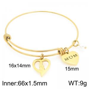 Stainless Steel Creative Two Different Heart Shaped Pearl Pendants Charm Gold Mother's Day Gift Bangle - KB203629-Z
