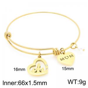 Stainless Steel Creative Two Different Heart Shaped Pearl Pendants Charm Gold Mother's Day Gift Bangle - KB203631-Z