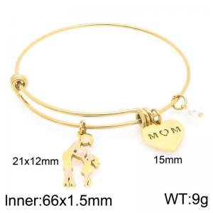 Stainless Steel Creative Family Two Heart shaped Pearl Pendant Charm Gold Mother's Day Gift Bangle - KB203632-Z
