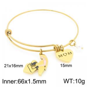 Stainless Steel Creative Family Three Heart shaped Pearl Pendant Charm Gold Mother's Day Gift Bangle - KB203633-Z
