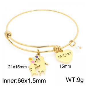 Stainless Steel Creative Family Two Heart shaped Pearl Pendant Charm Gold Mother's Day Gift Bangle - KB203634-Z