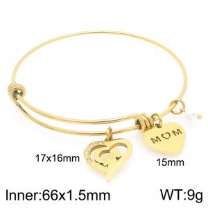 Stainless Steel Creative Two Different Heart Shaped Pearl Pendants Charm Gold Mother's Day Gift Bangle - KB203635-Z