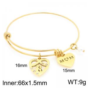 Stainless Steel Creative Two Different Heart Shaped Pearl Pendants Charm Gold Mother's Day Gift Bangle - KB203636-Z