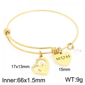 Stainless Steel Creative Two Different Heart Shaped Pearl Pendants Charm Gold Mother's Day Gift Bangle - KB203637-Z