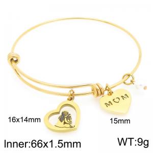 Stainless Steel Creative Two Different Heart Shaped Pearl Pendants Charm Gold Mother's Day Gift Bangle - KB203638-Z
