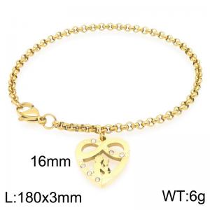 Women Gold-Plated Stainless Steel Rhinestones Mother Day Charm Bracelet - KB203645-Z