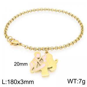 Women Gold-Plated Stainless Steel Half Moon Mother Love Charm Bracelet - KB203650-Z