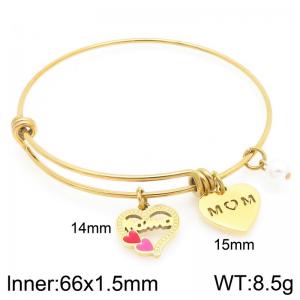 Stainless Steel Creative Two Different Heart Shaped Pearl Pendants Charm Gold Mother's Day Gift Bangle - KB203660-Z