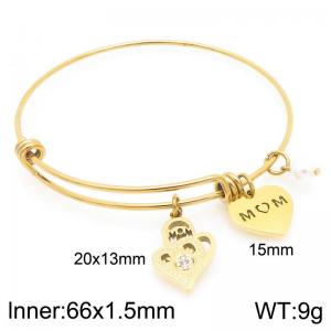 Stainless Steel Creative Two Different Heart Shaped Pearl Pendants Charm Gold Mother's Day Gift Bangle - KB203661-Z