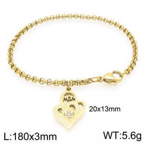 Women Gold-Plated Stainless Steel Mom Love Heart Charm Bracelet - KB203663-Z