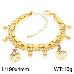 Flower Stainless Steel Stacked Gold Bracelet - KB203666-Z