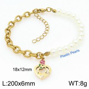 Pearl Flowers Stainless Steel Stacked Gold Bracelet - KB203670-Z