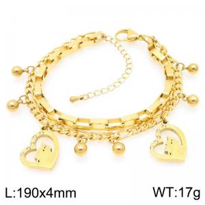 Gold Beaded Heart Stainless Steel Stacked Gold Bracelet - KB203671-Z