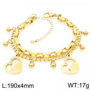 Gold Beads Hollowed Out Heart Stainless Steel Stacked Gold Bracelet - KB203672-Z