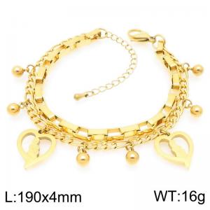Gold Beads Hollowed Out Heart Stainless Steel Stacked Gold Bracelet Mother's Day Gift - KB203673-Z