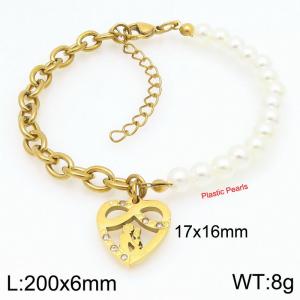 Skeletonized Pearl Stainless Steel and Gold Bracelet - KB203695-Z