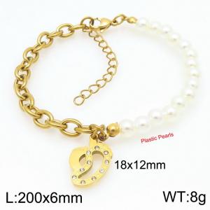 Skeletonized Heart Pearl Stainless Steel and Gold Bracelet - KB203696-Z