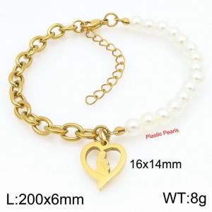 Woman Hollowed Out Heart Pearl Stainless Steel and Gold Bracelet - KB203697-Z