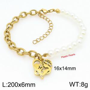 Beauty Skeleton Heart Pearl Stainless Steel and Gold Bracelet - KB203698-Z