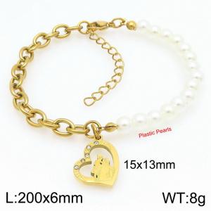Portrait Openwork Heart Pearl Stainless Steel and Gold Bracelet - KB203699-Z