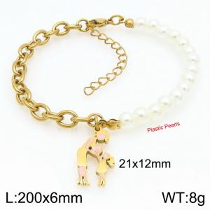 Mother And daughter openwork love heart pearl stainless steel and gold bracelet - KB203700-Z