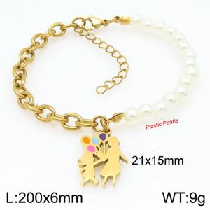 Balloon Hollowed Out Heart Pearl Stainless Steel and Gold Bracelet - KB203701-Z