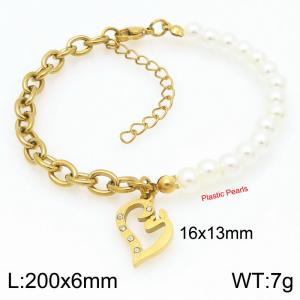 Couple hollowed out love heart pearl stainless steel gold bracelet - KB203702-Z