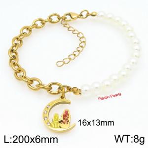Family Moon Skeleton Pearl Stainless Steel Gold Bracelet Mother's Day - KB203703-Z