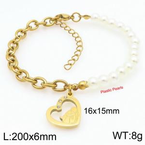Girlfriend Hollowed Out Heart Pearl Stainless Steel and Gold Bracelet - KB203706-Z