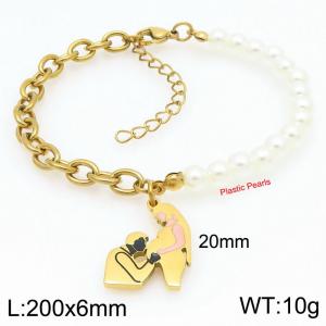 Couple Portrait Heart Pearl Stainless Steel and Gold Bracelet - KB203707-Z