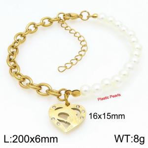 Geometric Heart Pearl Stainless Steel and Gold Bracelet - KB203710-Z