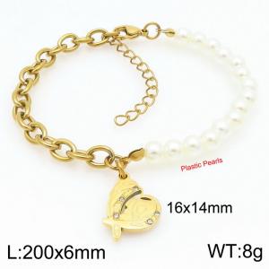 Trendy Love Heart Pearl Stainless Steel and Gold Bracelet - KB203711-Z