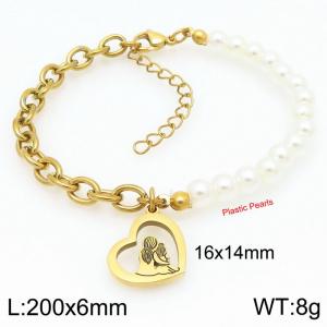 Family Skeleton Pearl Stainless Steel Gold Bracelet Mother's Day - KB203714-Z