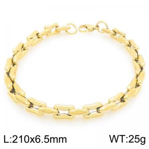 Fashionable and personalized stainless steel 210 × 6.5mm hollow bone rectangular splicing chain lobster buckle temperament gold bracelet - KB204035-ZCG