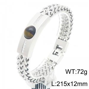 Fashionable and personalized stainless steel creative double row keel chain splicing rectangular diamond inlaid tiger eye stone domineering silver bracelet - KB204073-KFC