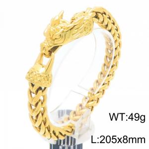 Trendy hip-hop style stainless steel keel chain dragon head buckle men's domineering gold bracelet - KB204076-MZOZ
