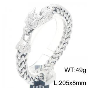 Trendy hip-hop style stainless steel keel chain dragon head buckle men's domineering silver bracelet - KB204077-MZOZ