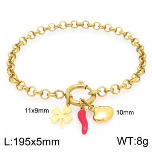 Elegant Gold Color Link Bracelet for Women Adorned with Pearl, Chili Charms Stainless Steel Jewelry - KB204361-Z