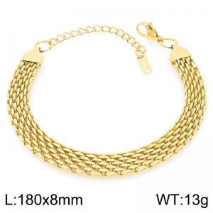 European and American hip-hop personality stainless steel flat woven mesh belt chain lobster buckle jewelry temperament gold bracelet - KB204370-ZCG