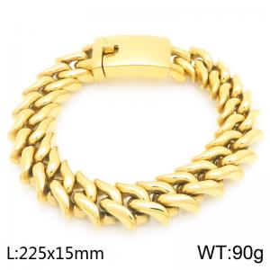 Personalty Shiny High Quality 18k Gold Plated Stainless Steel Bracelets 15mm Chunky Curb Chain Men Bracelet - KB204380-KJX