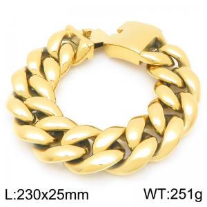 Punk Personality Thick 25mm Large Stainless Steel Strong Smooth Gold Cuban Link Chain Bracelets For Party - KB204399-KJX