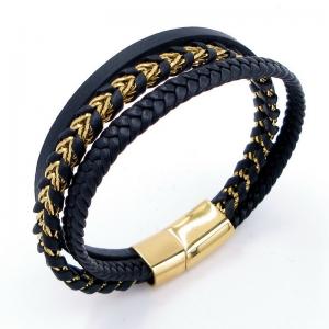 Stainless Steel Leather Bracelet - KB204701-SJ