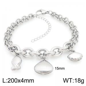 Stainless Steel Geometric Bracelet With Fish& Shell Pendant Silver Color - KB204724-Z